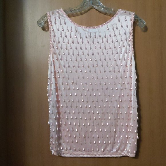 Vintage Crocodile Pink Beaded (dangling teardrop beads) Tank Top Blouse - Picture 6 of 7